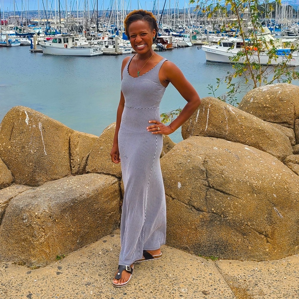 Black and White Striped Maxi Dress - Picture 1 of 16